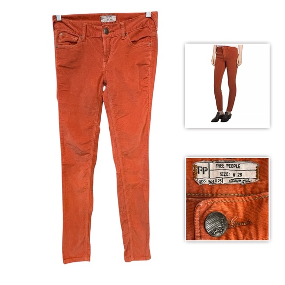 Free People orange corduroy skinny Women’s pants size 28 - Picture 1 of 12